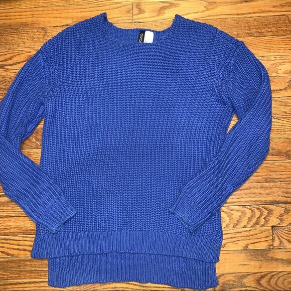 H&M ROYAL BLUE OVERSIZED RIBBED COTTON SWEATER 2 - Picture 4 of 8